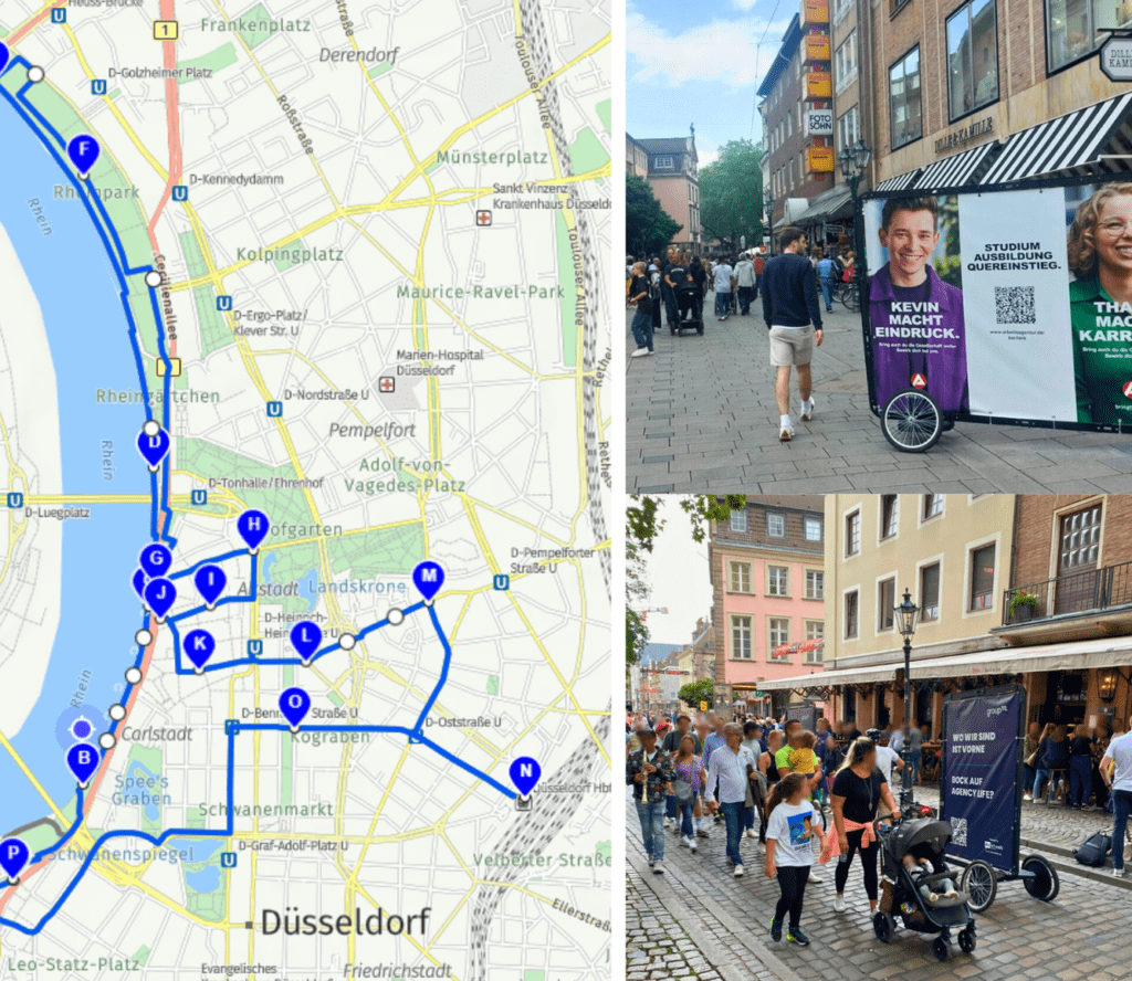 Mobile Außenwerbung in Düsseldorf mit Beispielroute